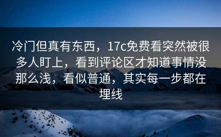 冷门但真有东西，17c免费看突然被很多人盯上，看到评论区才知道事情没那么浅，看似普通，其实每一步都在埋线