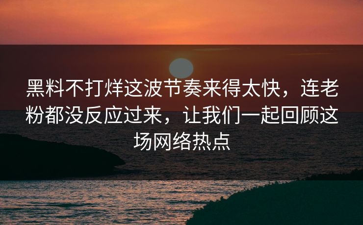 黑料不打烊这波节奏来得太快，连老粉都没反应过来，让我们一起回顾这场网络热点