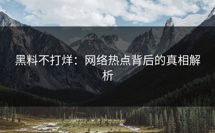 黑料不打烊：网络热点背后的真相解析